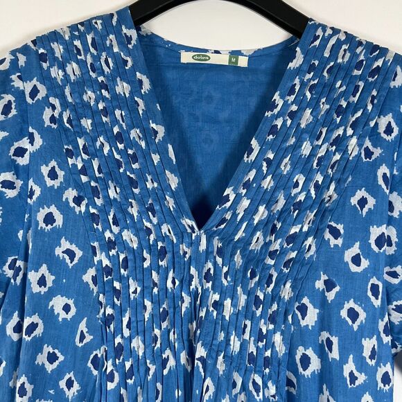 Dolma Maxi Dress Size Medium Blue Ikat Gauze Cotton Flowy Peasant Boho Puff Airy - Picture 2 of 8